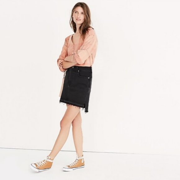 Madewell Step-Hem Jean Skirt in Washed Black - Picture 1 of 7